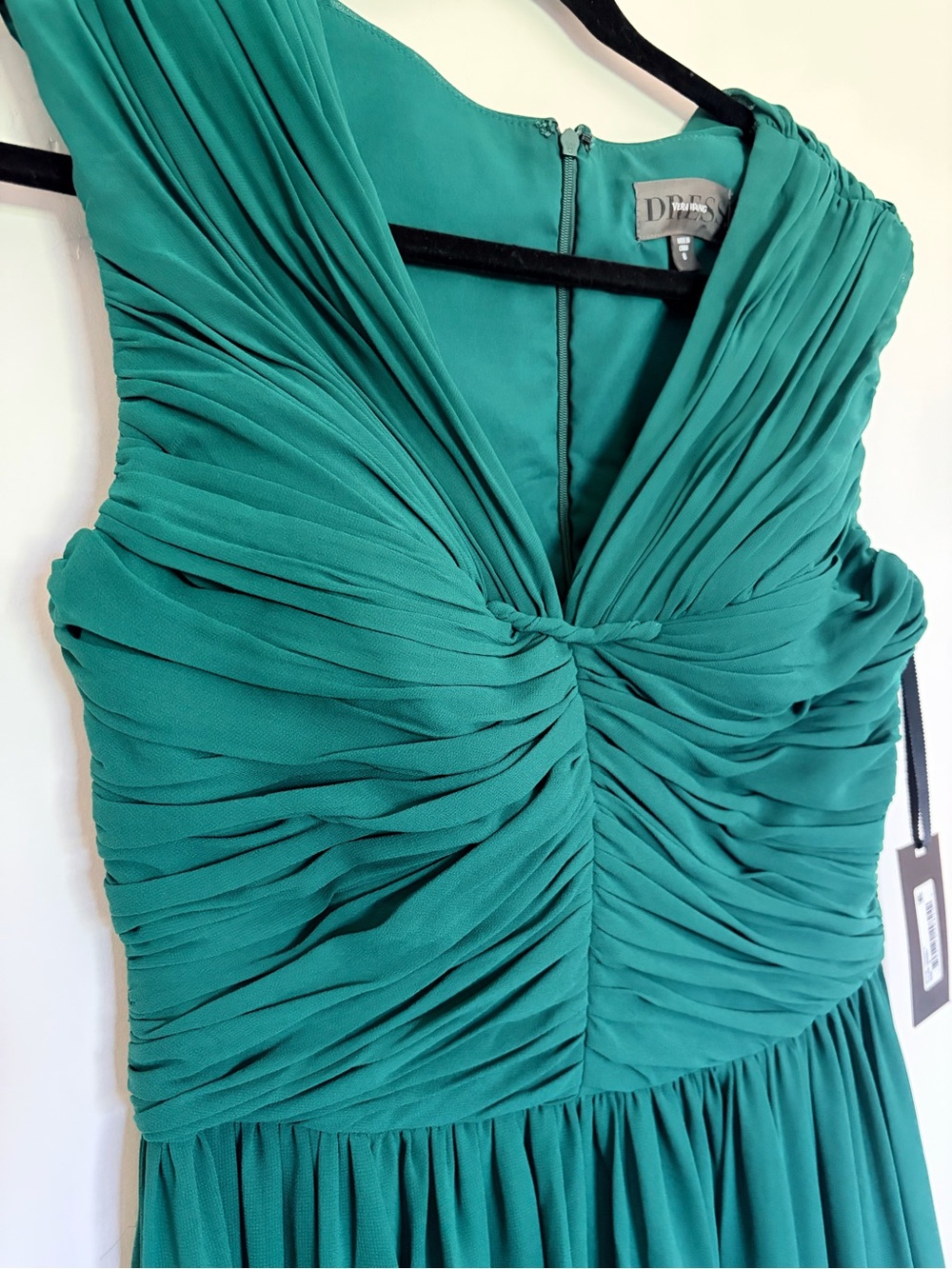 Vera Wang Emerald Green Ruched V-Neck Sleeveless Chiffon Gown NWT Dress - Picture 2 of 14